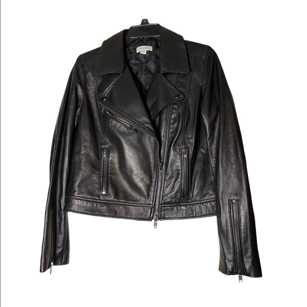 Fossil Black Leather Moto Jacket